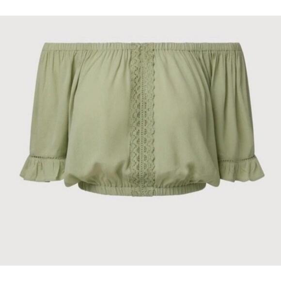 Rachel Parcell Off Shoulder Crop Top - Wash Crepe Sage - Size Large   MSRP $89 - Picture 4 of 8